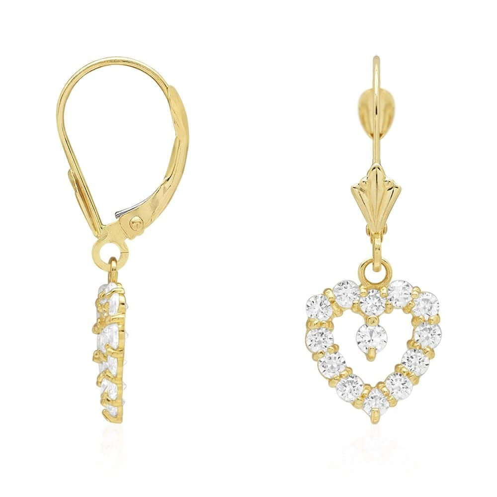14k Yellow Gold Birthstone CZ Heart Leverback Earrings