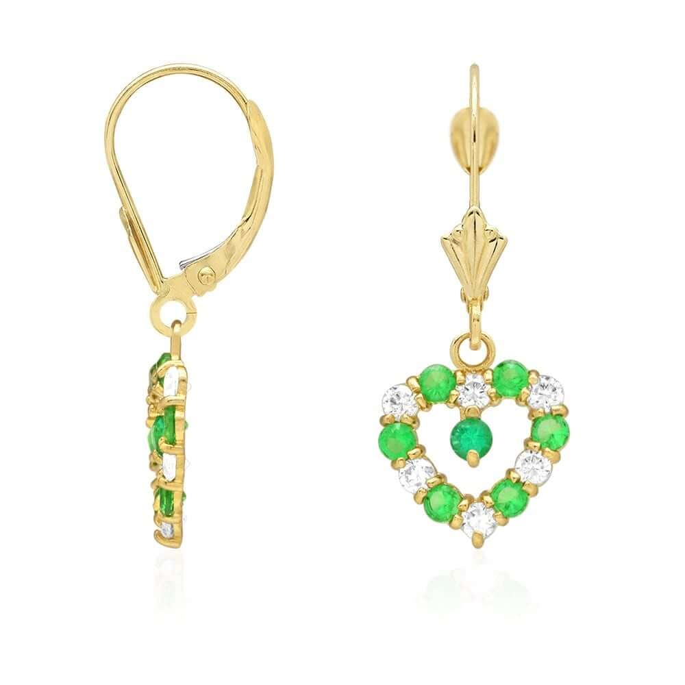 14k Yellow Gold Birthstone CZ Heart Leverback Earrings