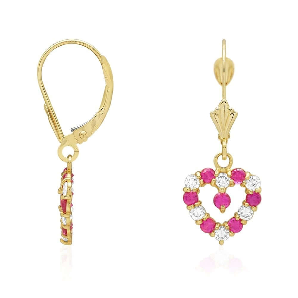 14k Yellow Gold Birthstone CZ Heart Leverback Earrings