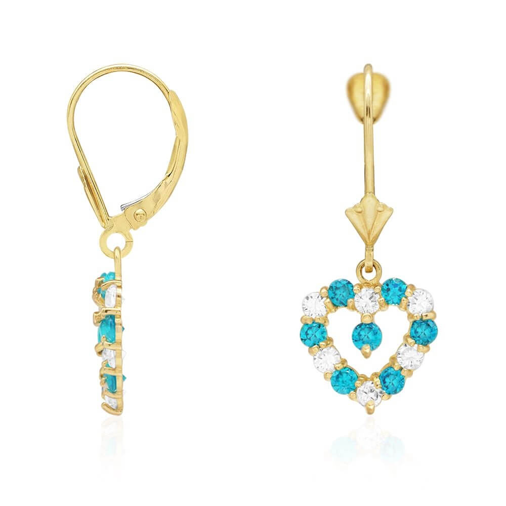 14k Yellow Gold Birthstone CZ Heart Leverback Earrings