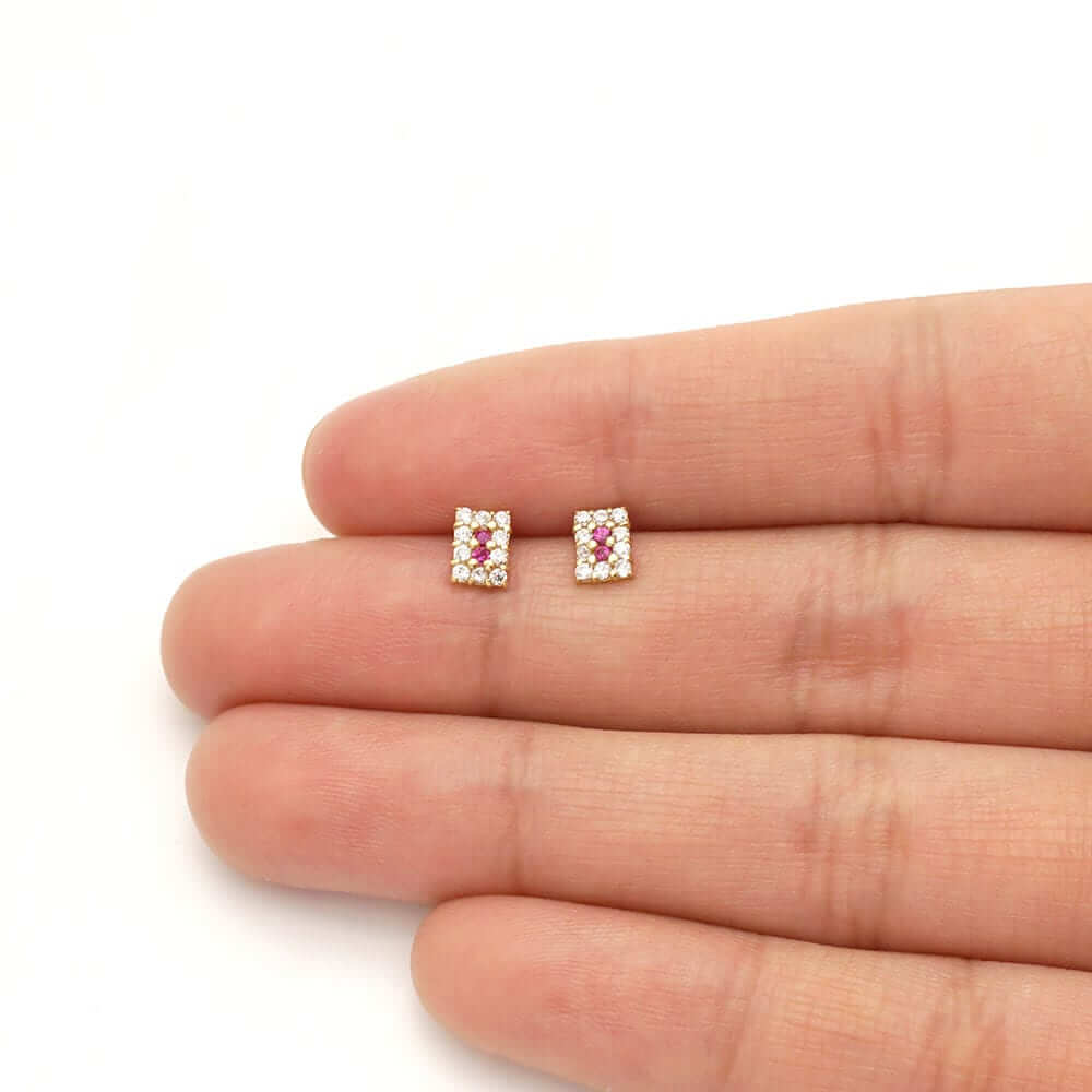 14k Yellow Gold White Zircon, Ruby, Sapphire, Tourmaline Screwback Stud Earrings