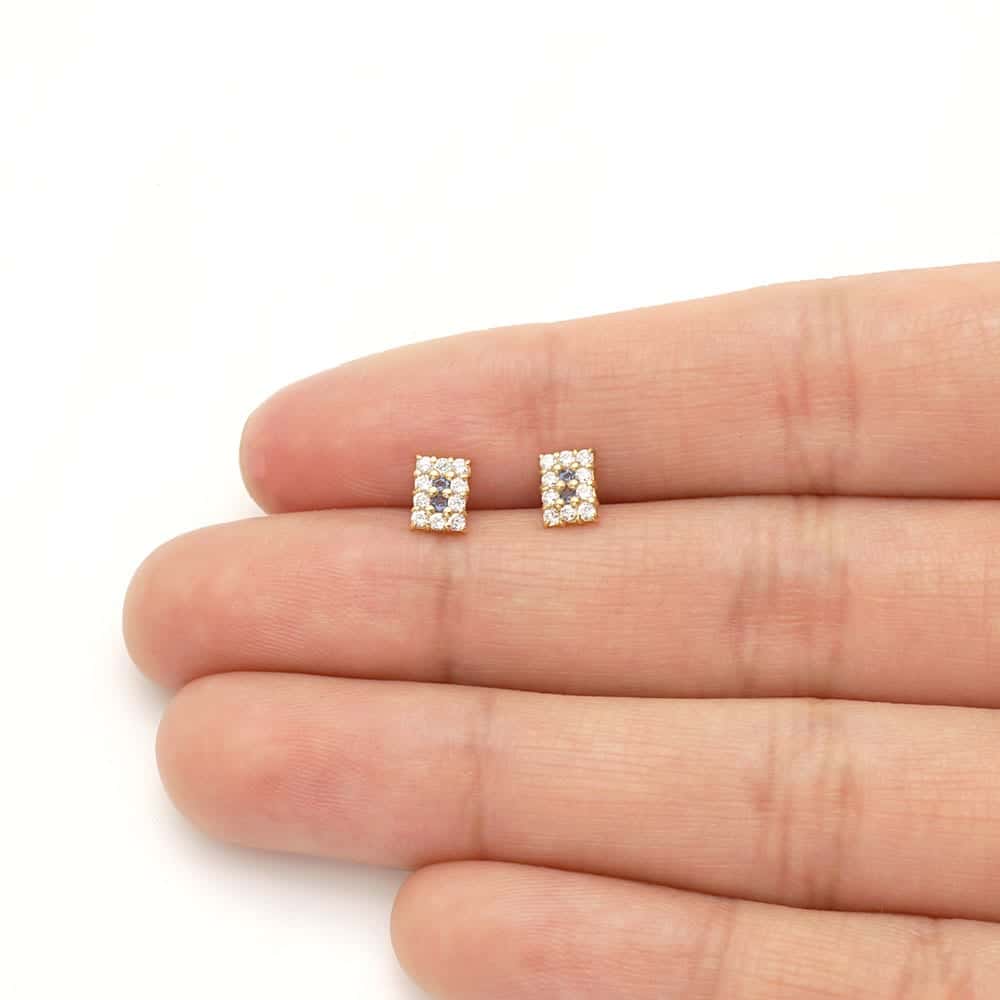 14k Yellow Gold White Zircon, Ruby, Sapphire, Tourmaline Screwback Stud Earrings