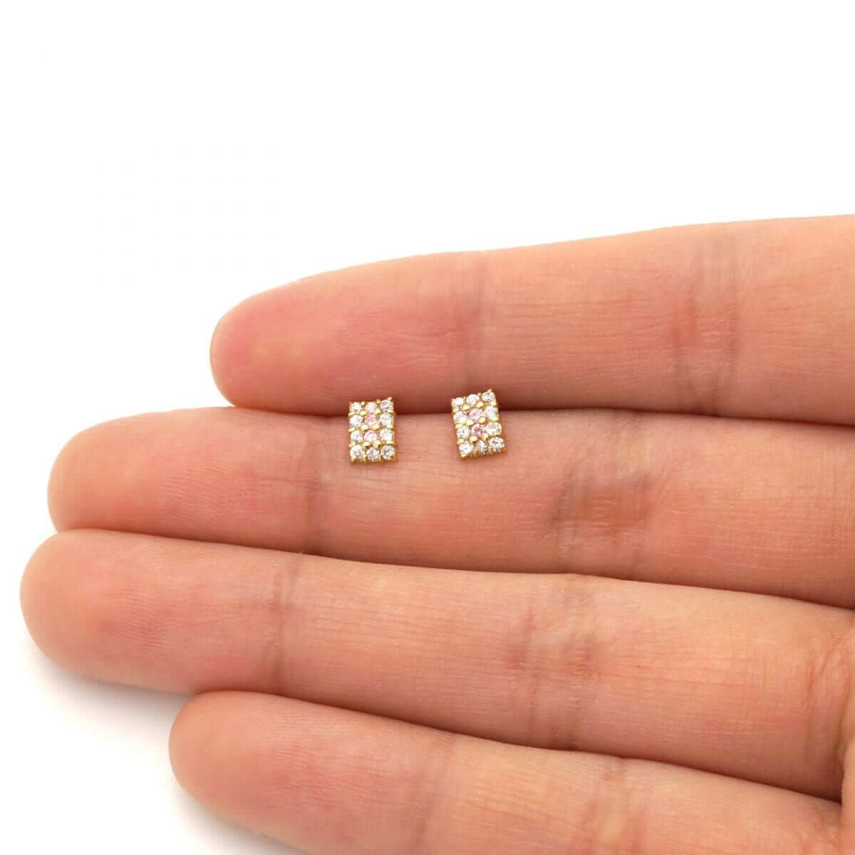14k Yellow Gold White Zircon, Ruby, Sapphire, Tourmaline Screwback Stud Earrings