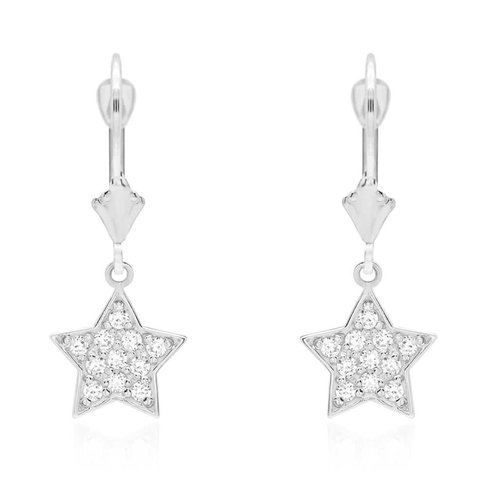 14k Yellow Gold CZ Star Drop Leverback Earrings