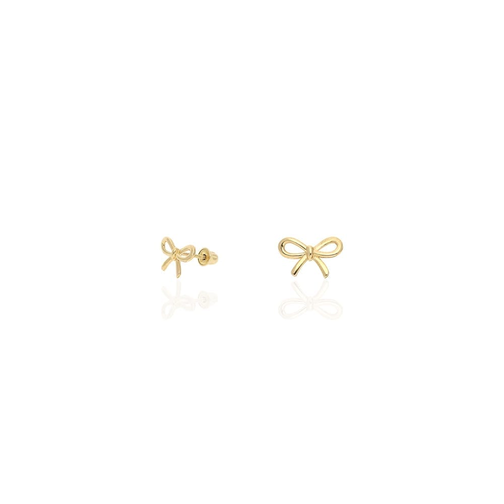 14k Yellow Gold Bow Tie Screw Back Stud Kid Earrings