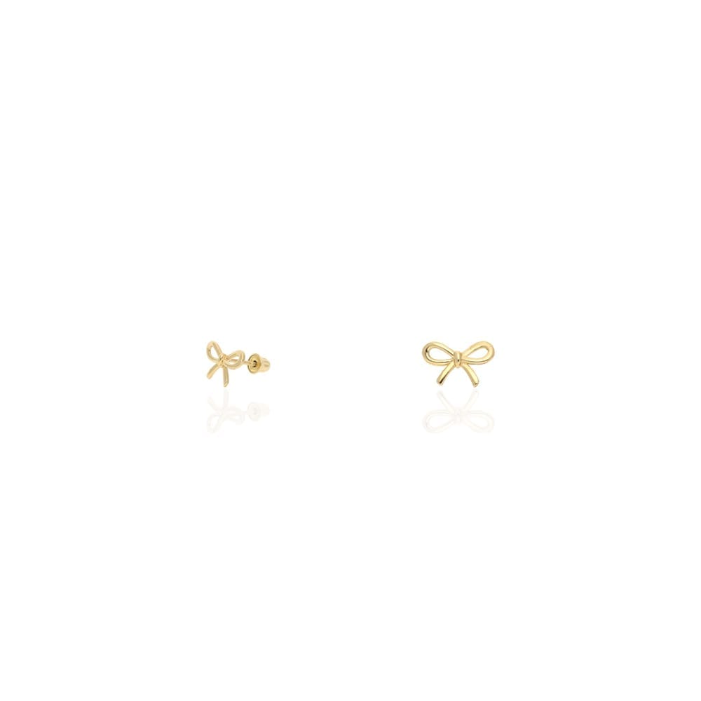14k Yellow Gold Bow Tie Screw Back Stud Kid Earrings