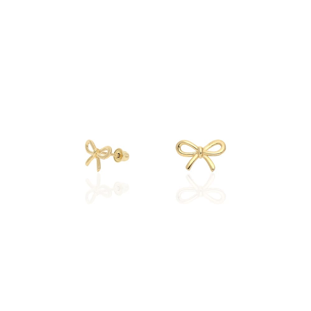 14k Yellow Gold Bow Tie Screw Back Stud Kid Earrings