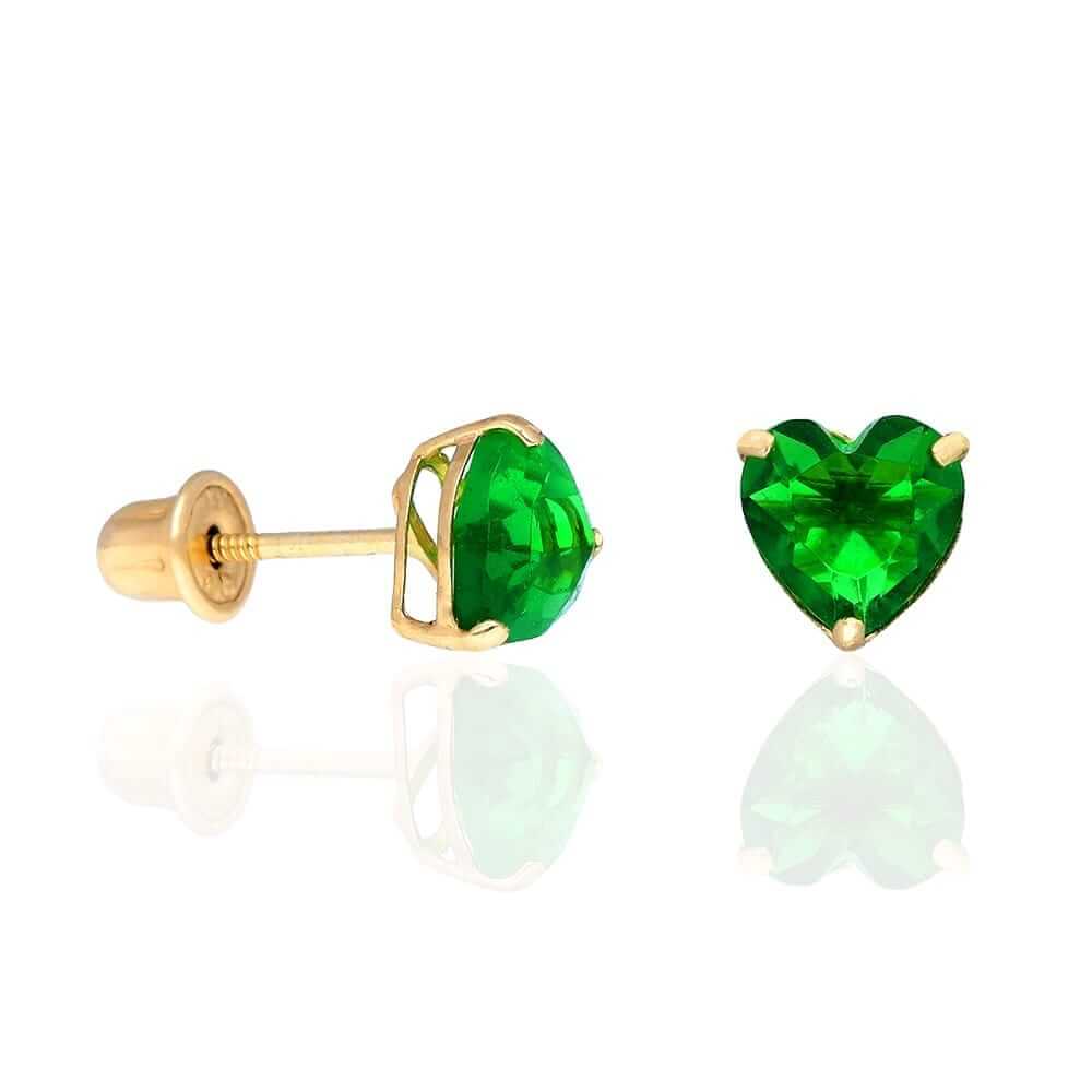 14K Yellow Gold Birthstone Heart Screw Back Stud Earrings 5mm