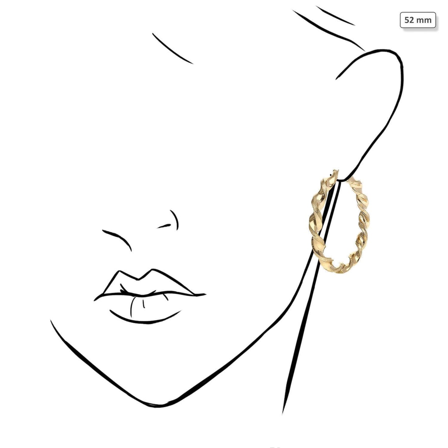 10K Yellow Gold Twisted Tube 6mm Diamond-Cut Textured Hoop Earrings 52mm-73mm