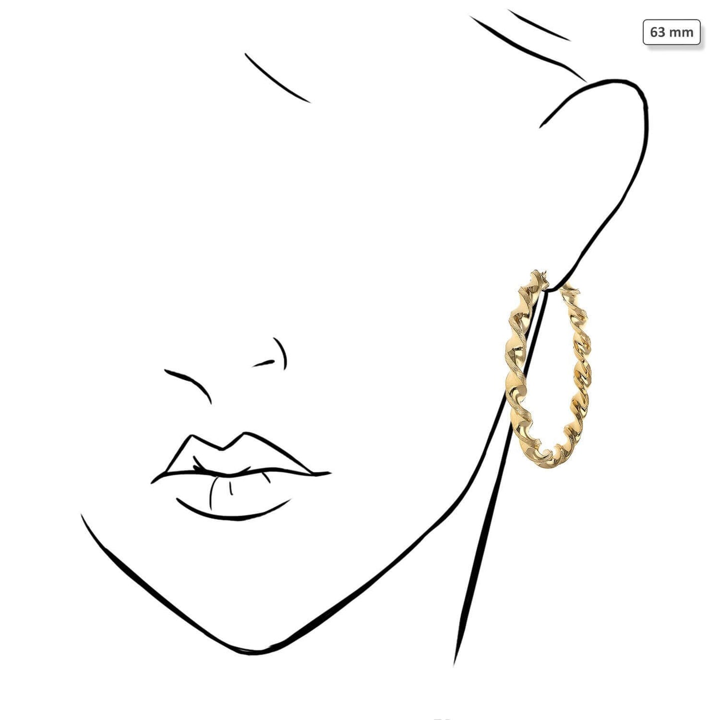 10K Yellow Gold Twisted Tube 6mm Diamond-Cut Textured Hoop Earrings 52mm-73mm