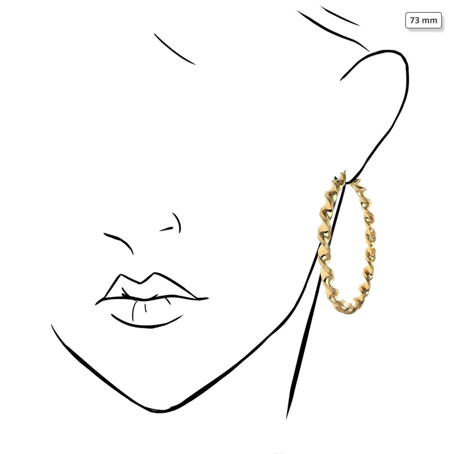 10K Yellow Gold Twisted Tube 6mm Diamond-Cut Textured Hoop Earrings 52mm-73mm