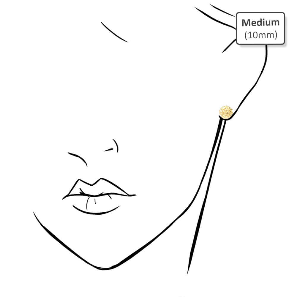 10K Gold Round Nugget Pushback Stud Earrings 8mm, 10mm, 15mm