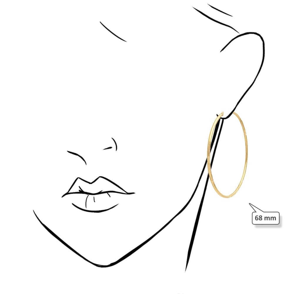 14K Yellow Gold 2mm Diamond-Cut Round Hoop Earrings 22-76mm