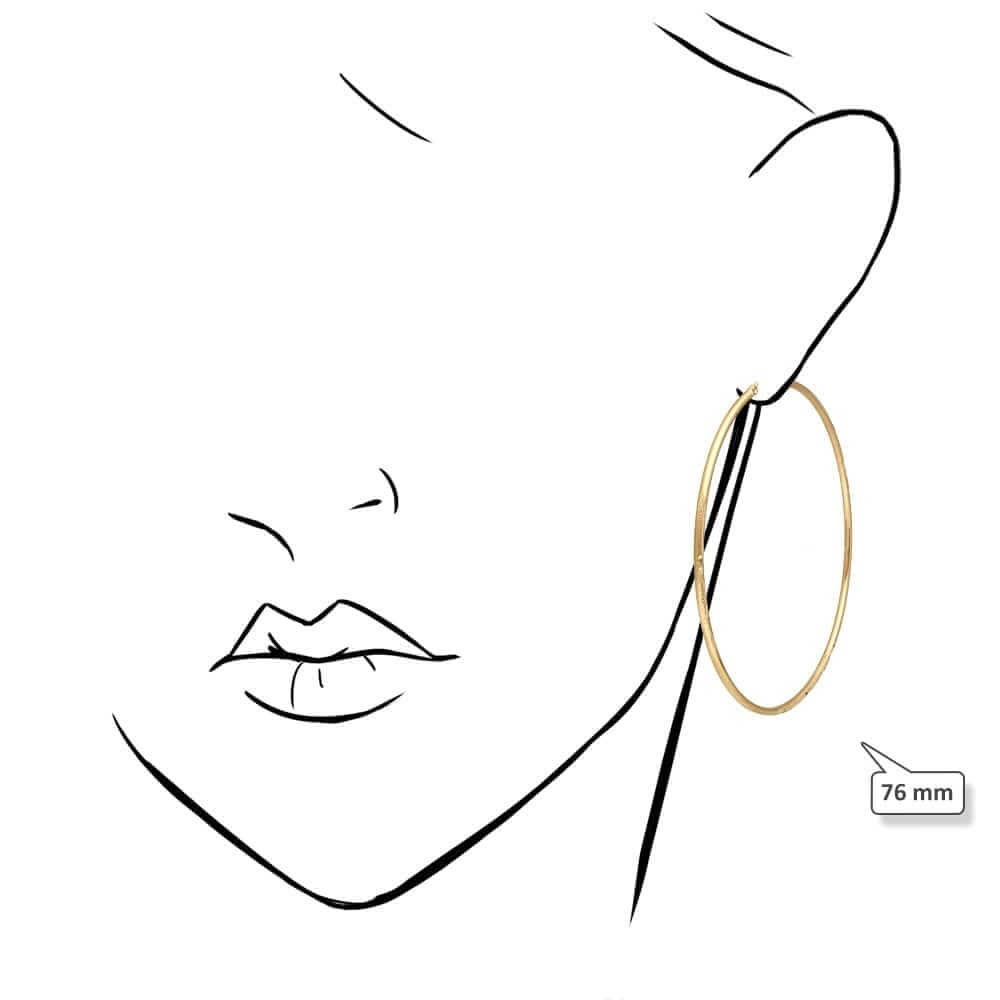 14K Yellow Gold 2mm Diamond-Cut Round Hoop Earrings 22-76mm