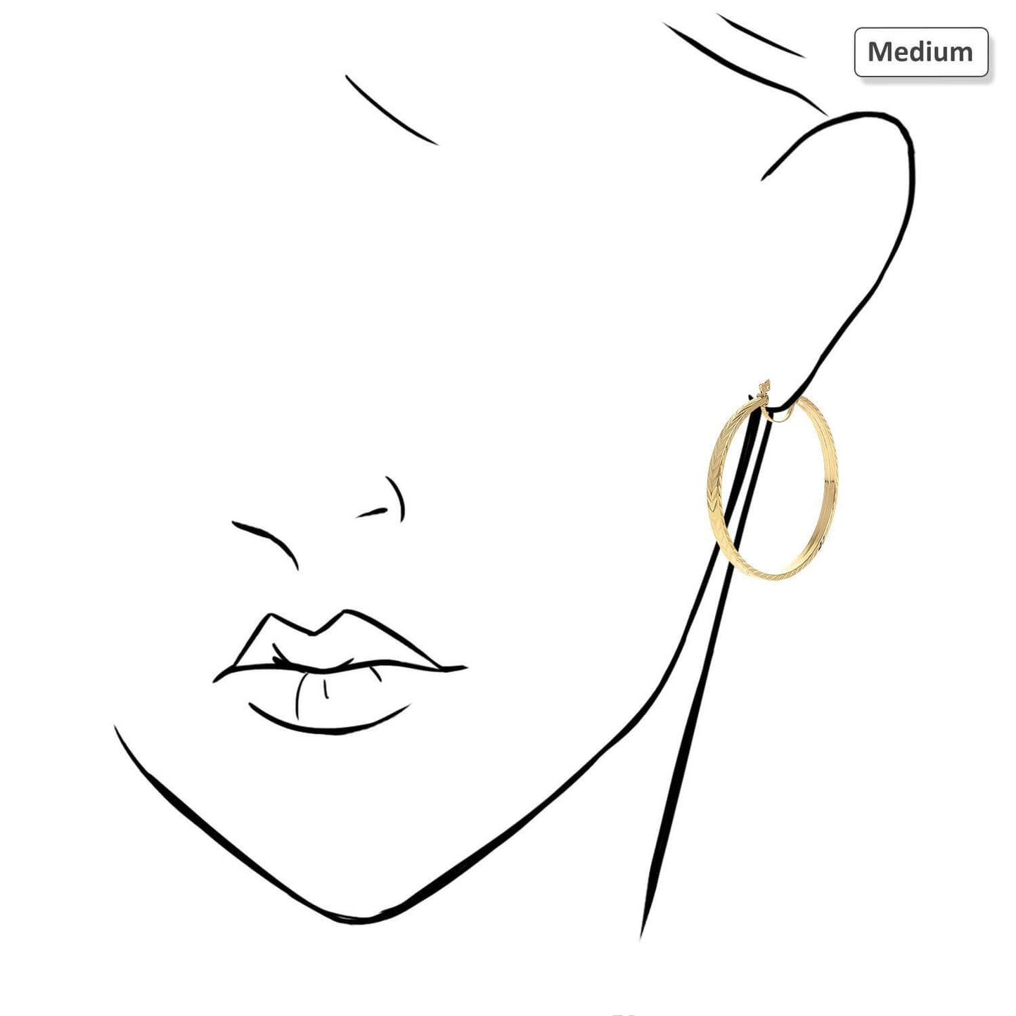 14K Yellow Gold Flat Tube Diamond Cut Hoop Earrings 35mm 46mm 51mm