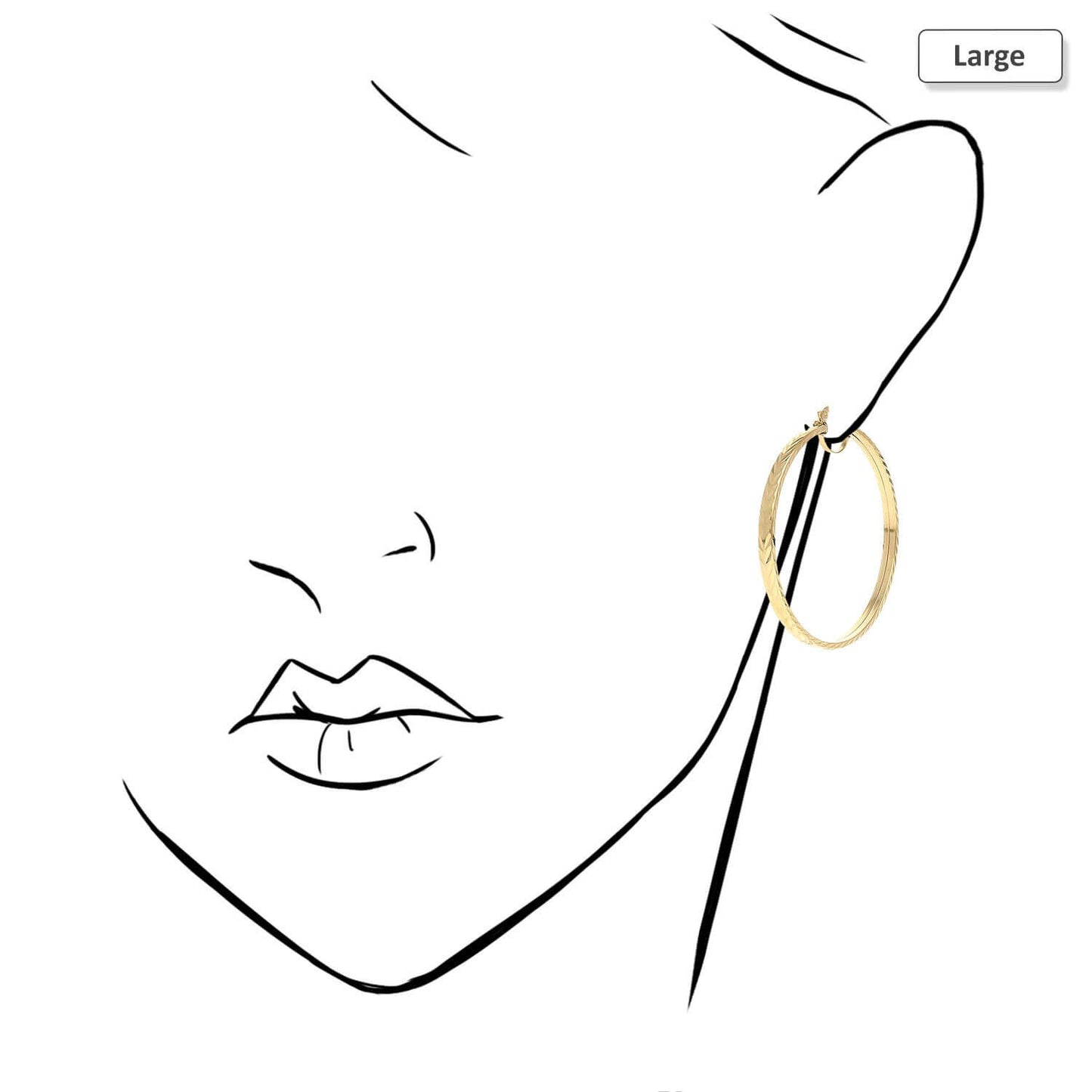 14K Yellow Gold Flat Tube Diamond Cut Hoop Earrings 35mm 46mm 51mm