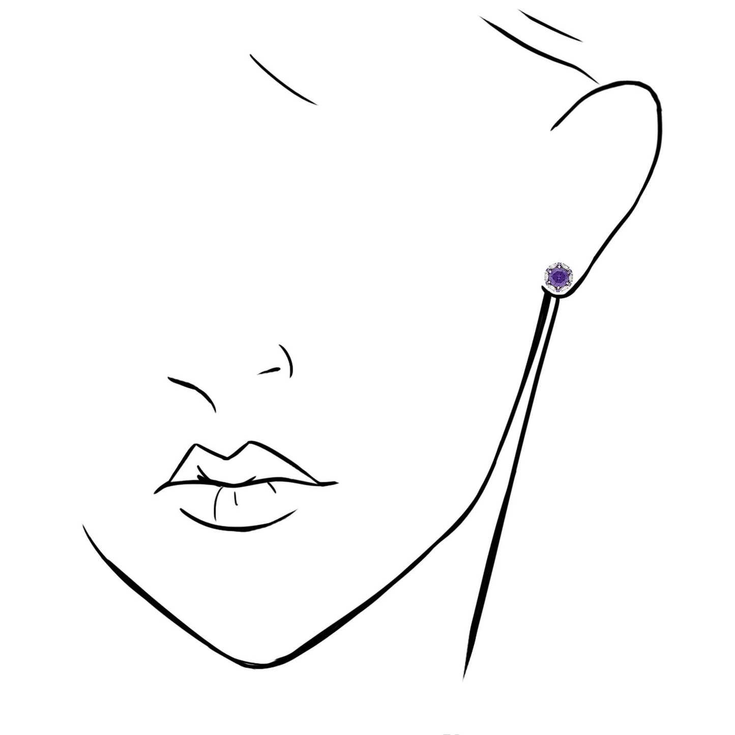14K Solid White Gold Round And Marquise Gem Birthstone Halo Stud Earrings