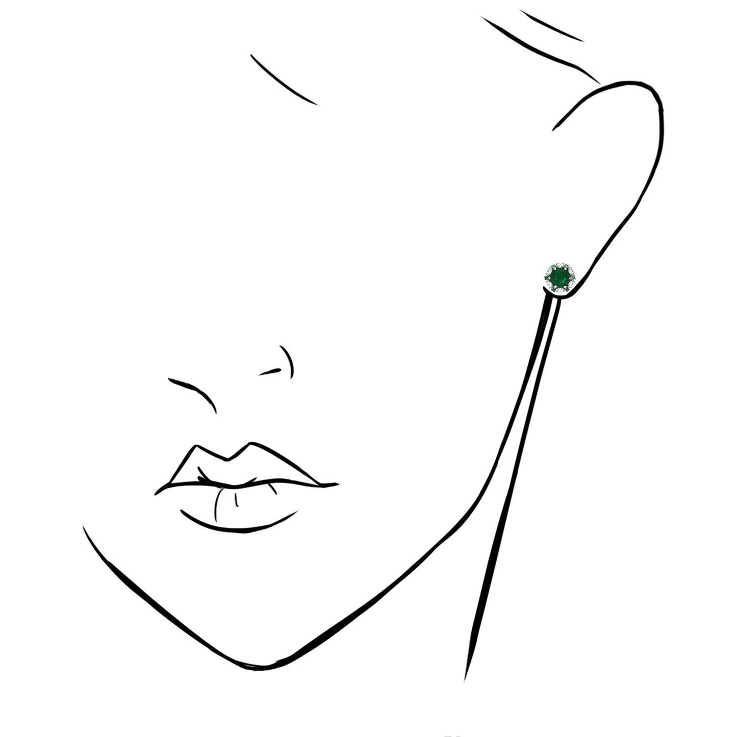 14K Solid White Gold Round And Marquise Gem Birthstone Halo Stud Earrings