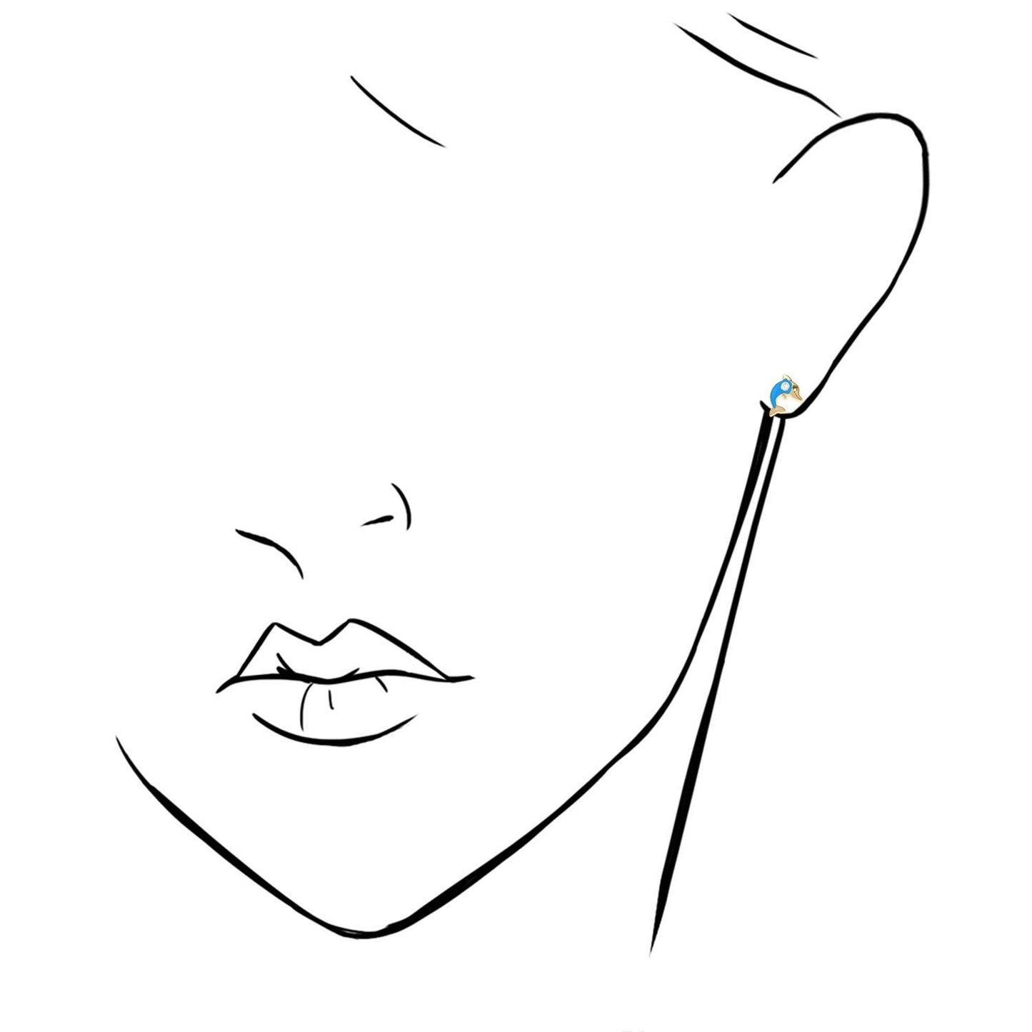 Kid's 14K Yellow Gold CZ Enamel Dolphin Screw Back Stud Earrings
