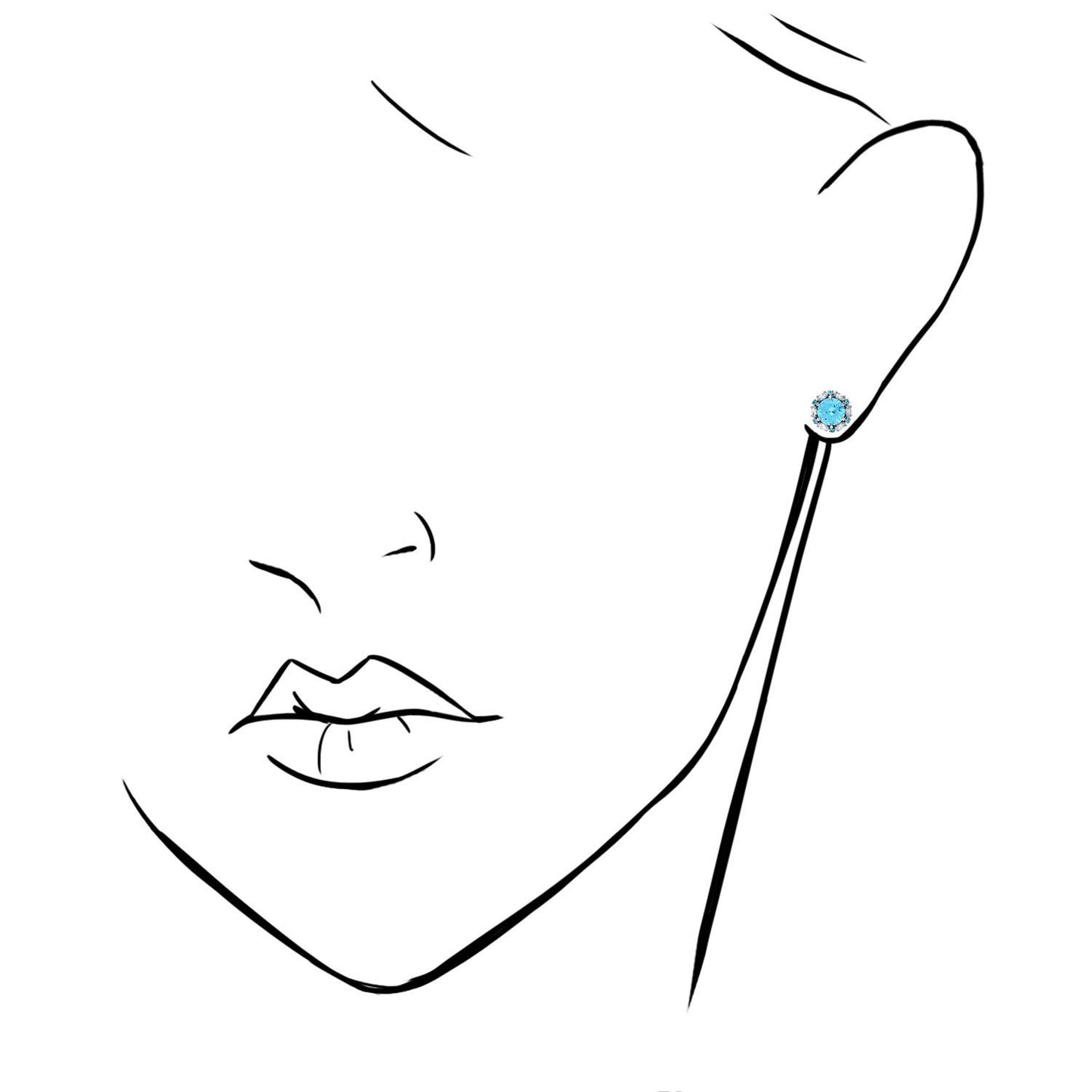 14K Solid White Gold Round And Marquise Gem Birthstone Halo Stud Earrings