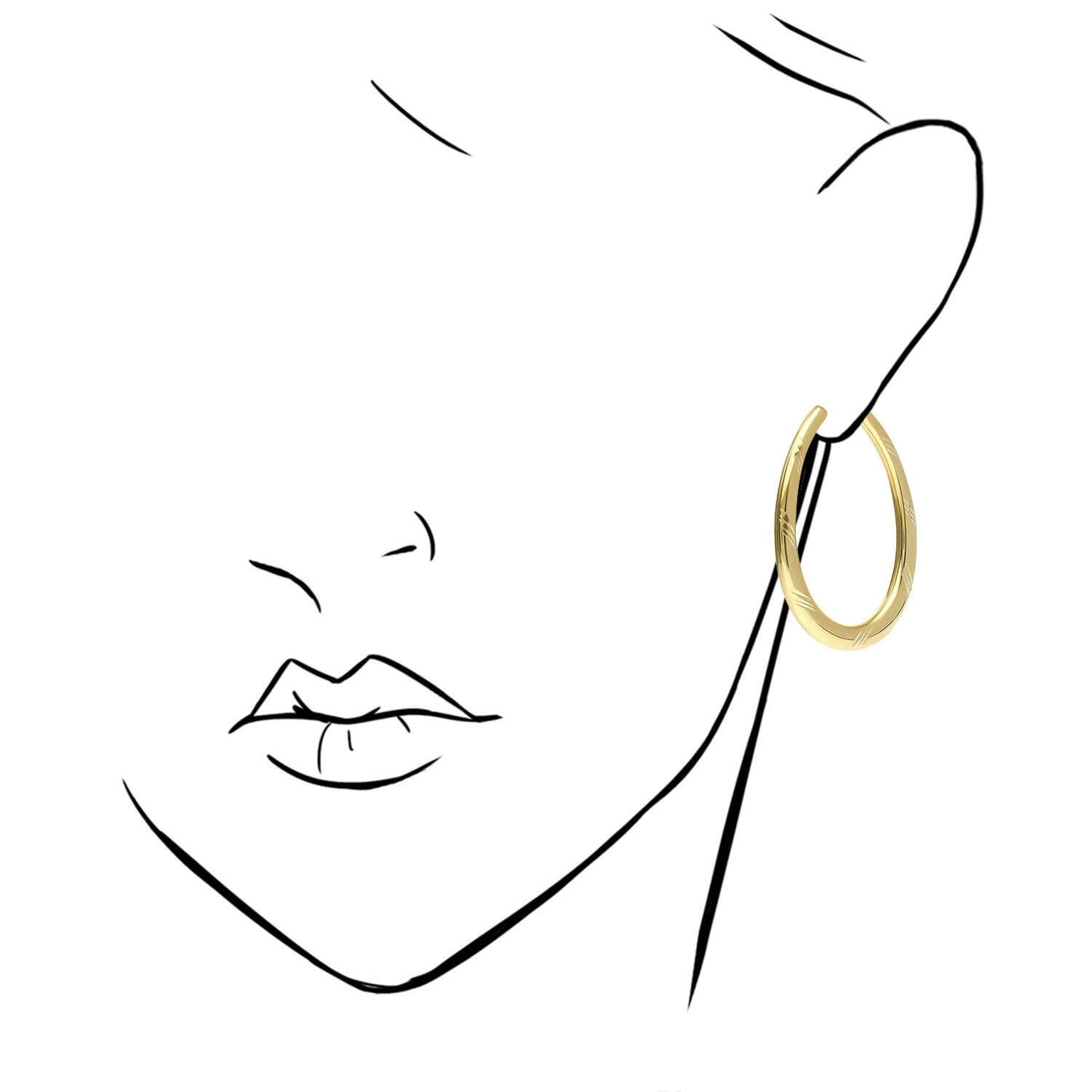925 Sterling Silver Yellow White Gold Tone Diamond-Cut 51mm Oval Hoop Earrings