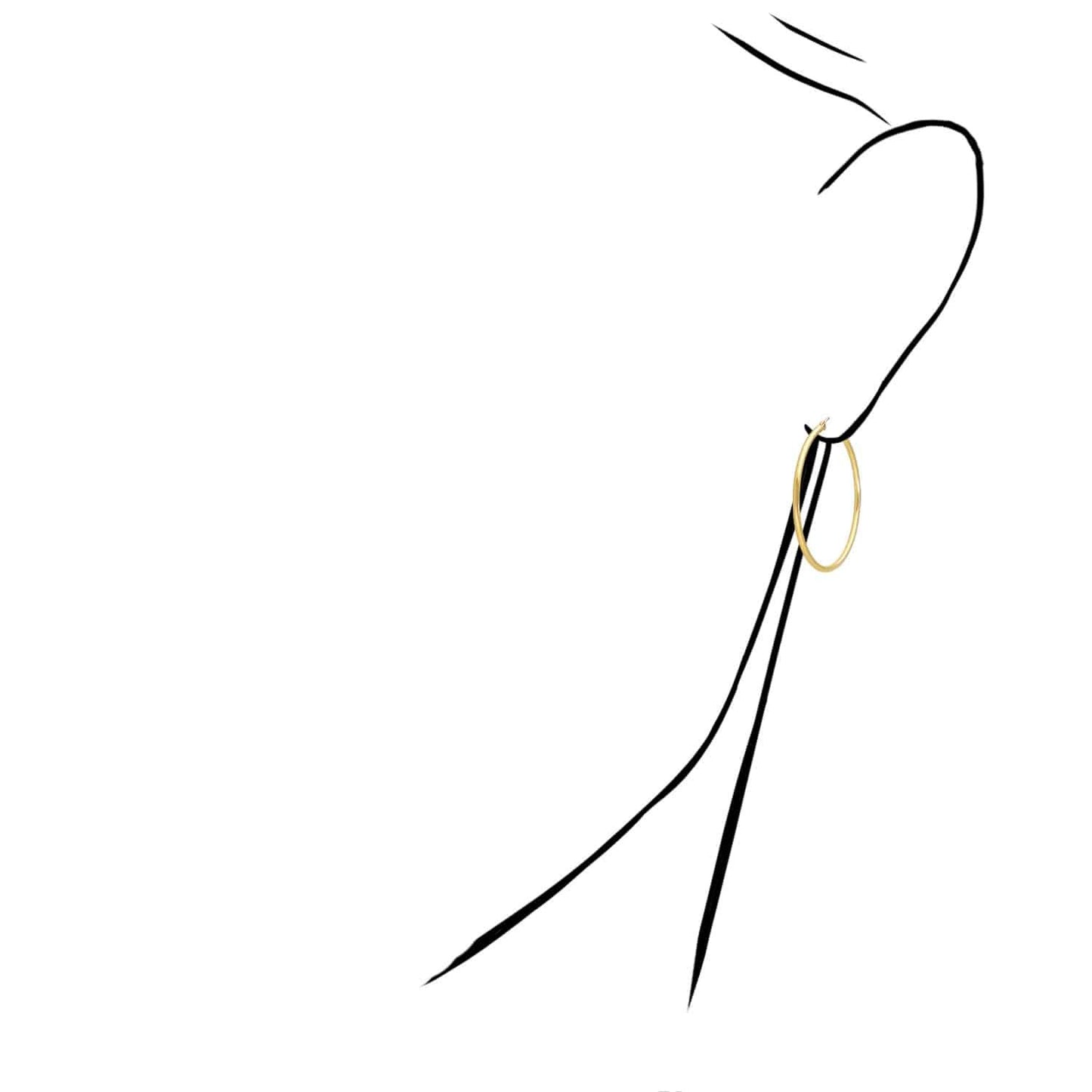 10K Yellow Gold 2mm Hoop Earrings 1"-2.1"