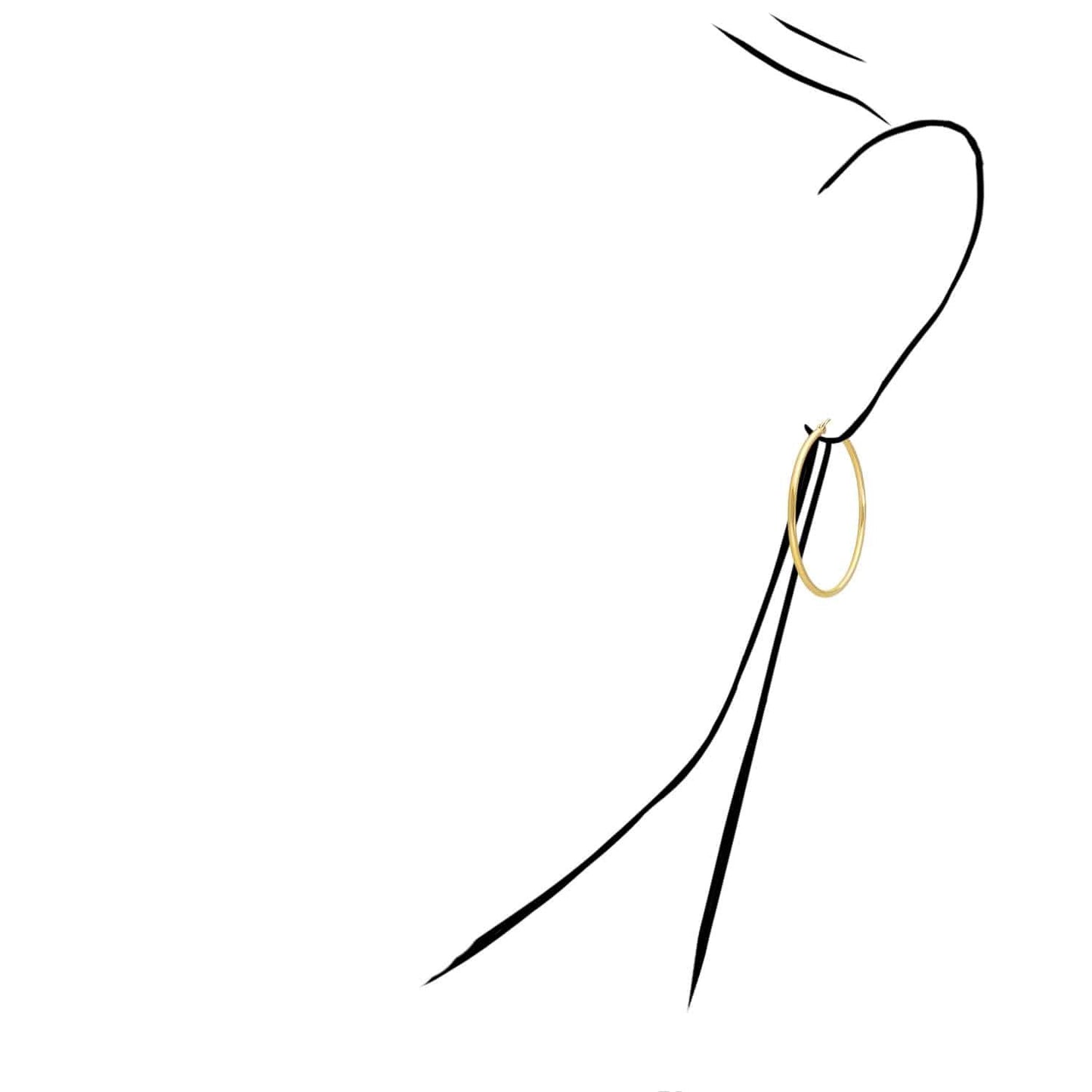 10K Yellow Gold 2mm Hoop Earrings 1"-2.1"