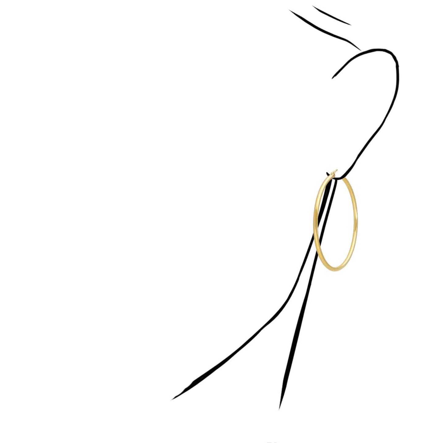 10K Yellow Gold 2mm Hoop Earrings 1"-2.1"