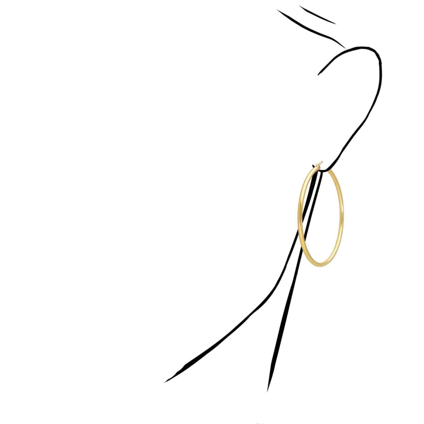10K Yellow Gold 2mm Hoop Earrings 1"-2.1"