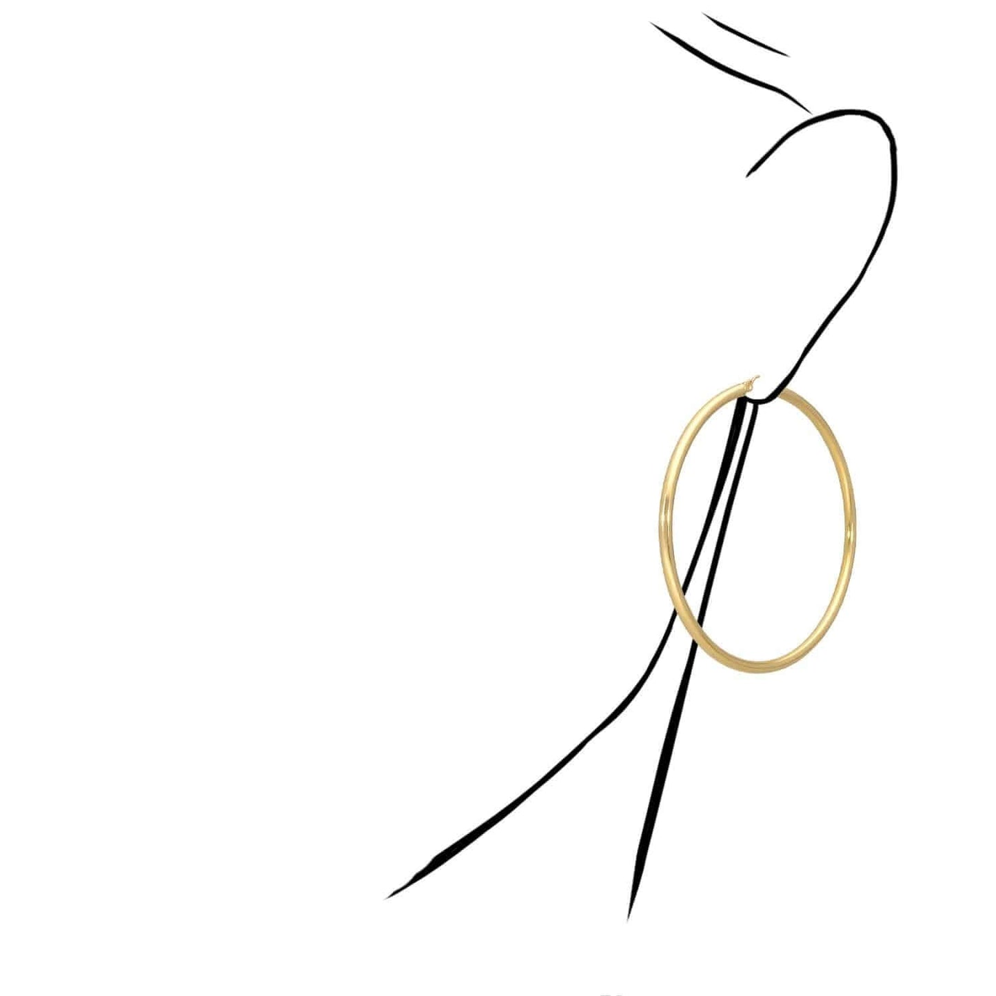10K Real Gold 3mm Hoop Earrings 2.5"