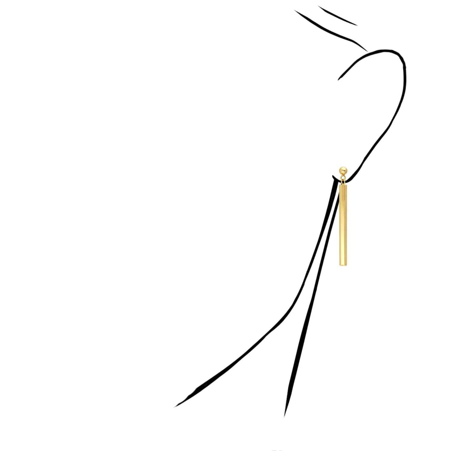 10K Yellow Gold Drop Down Bar Earrings 50mm