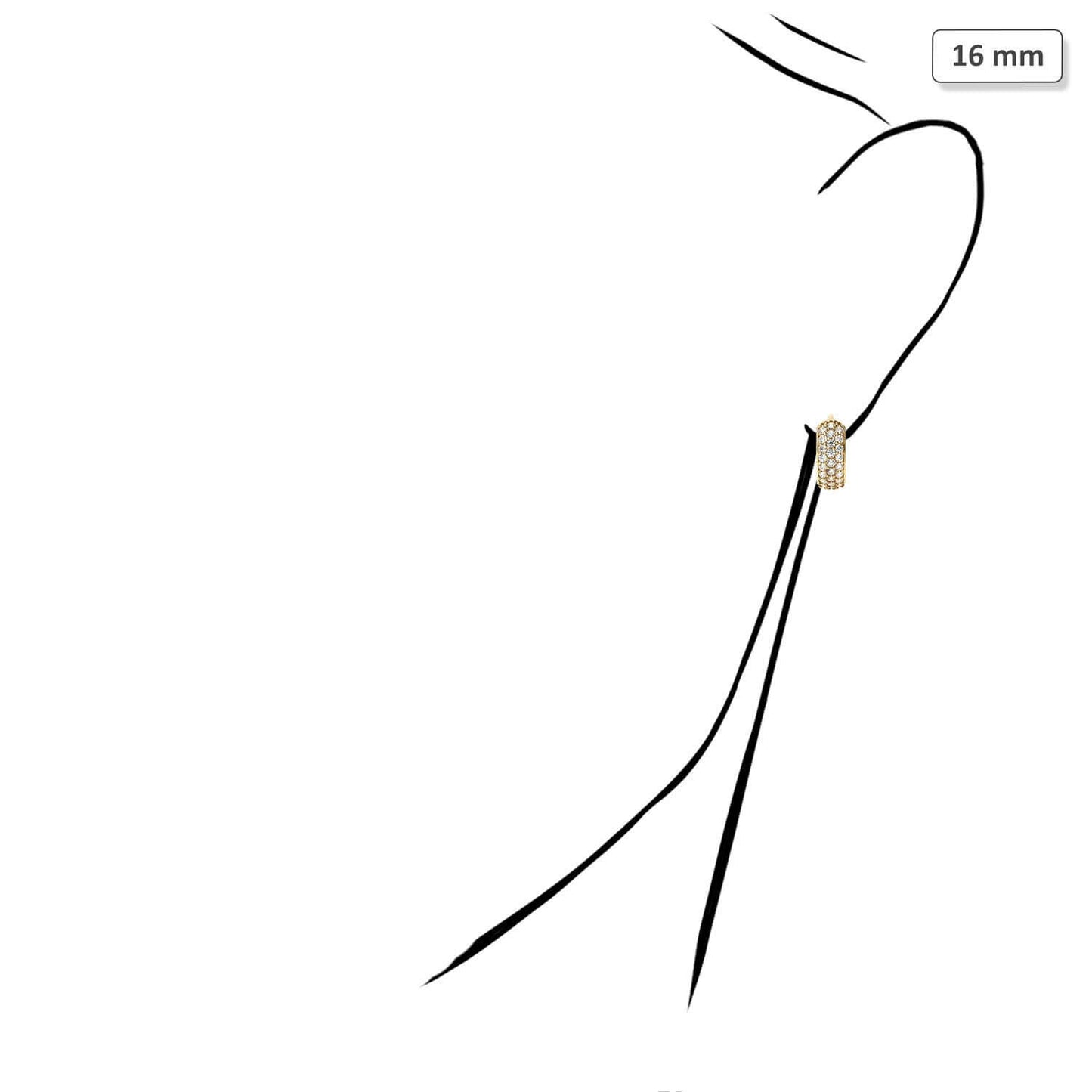 10K Yellow Gold 3-Row Prong Set CZ Huggie Hoop Earrings 15mm/16mm