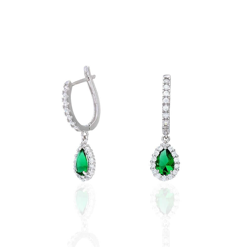 14k Yellow White Gold Birthstone Teardrop Diamond Halo Earrings 1"
