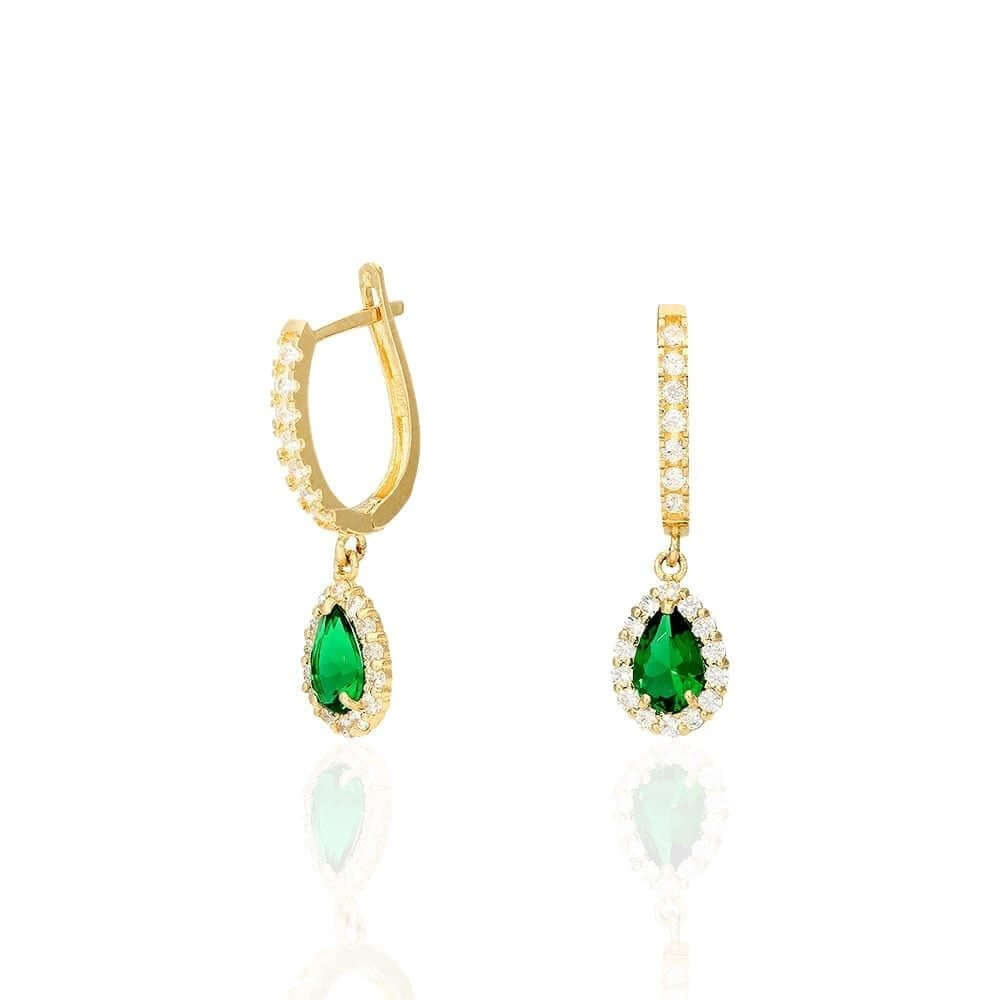 14k Yellow White Gold Birthstone Teardrop Diamond Halo Earrings 1"