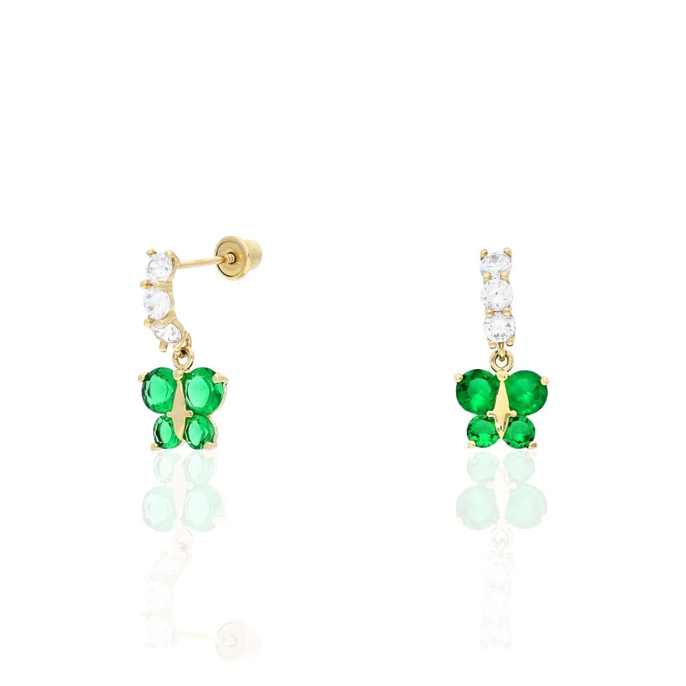 14K Yellow Gold CZ Birthstone Butterfly Earrings 15mm