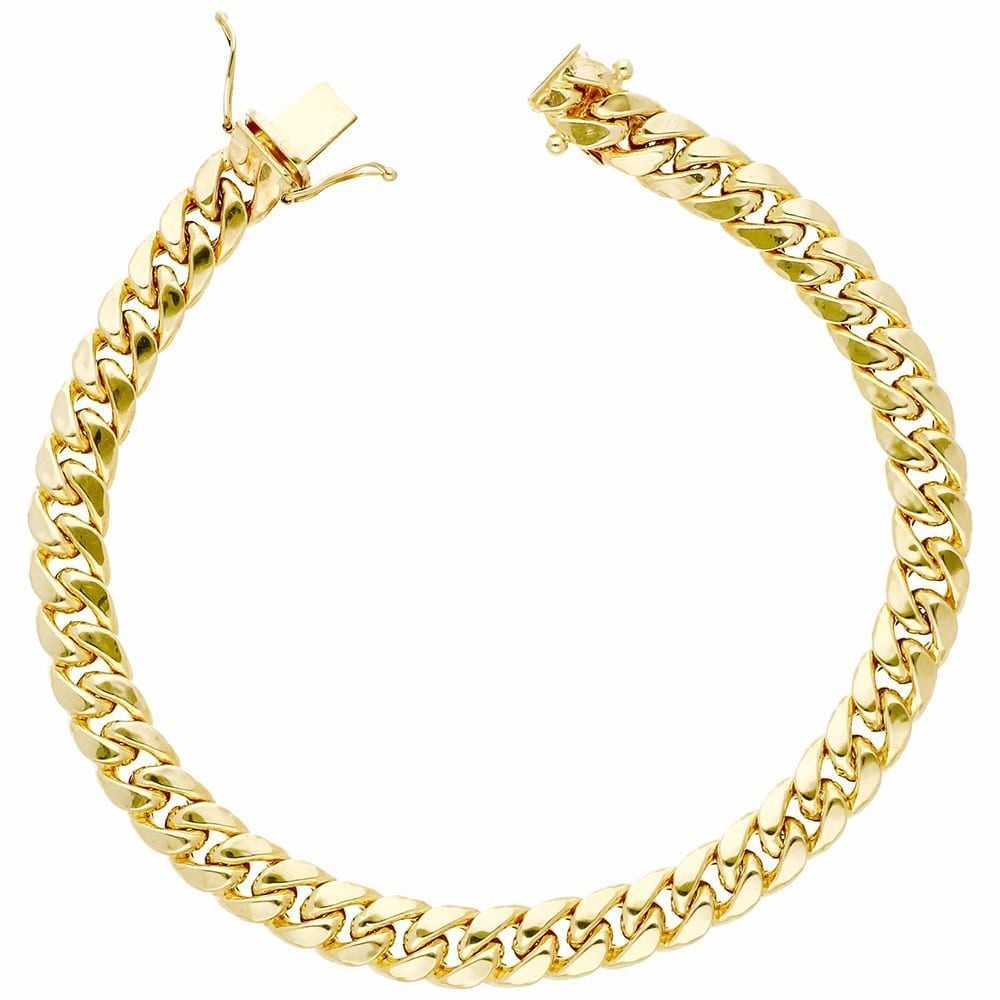 14K Gold Yellow Hollow 7.5 mm Miami Cuban Men's Bracelet 8.5"