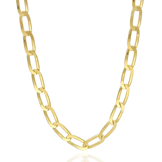 Yellow Gold Over Sterling Silver 6mm Flat Elongated Paperclip Chain (Solid Links)