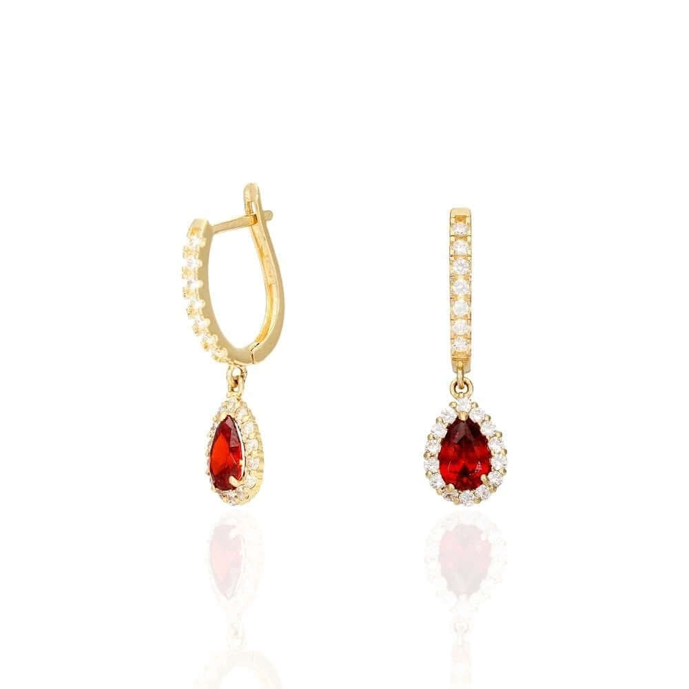 14k Yellow White Gold Birthstone Teardrop Diamond Halo Earrings 1"