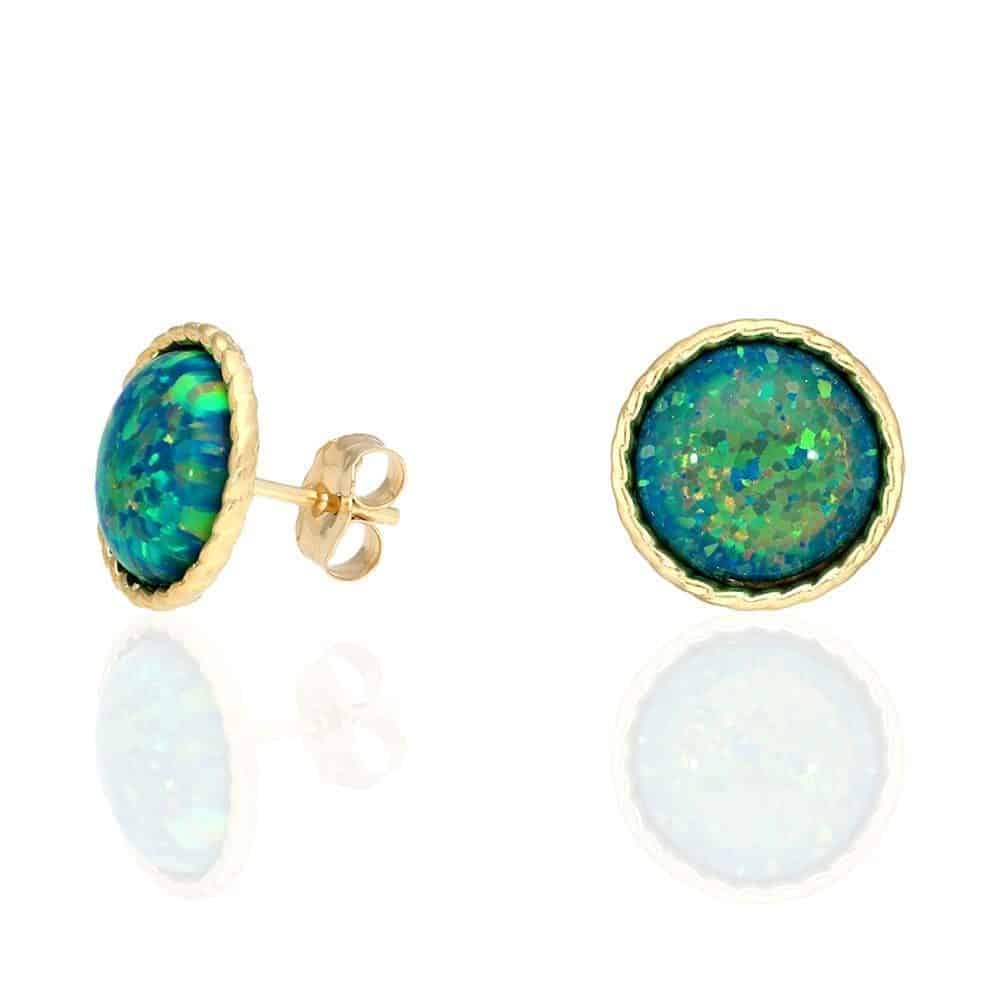 14k Yellow Gold White Gold Twisted Bezel Fire Opal Push Back Stud Earrings