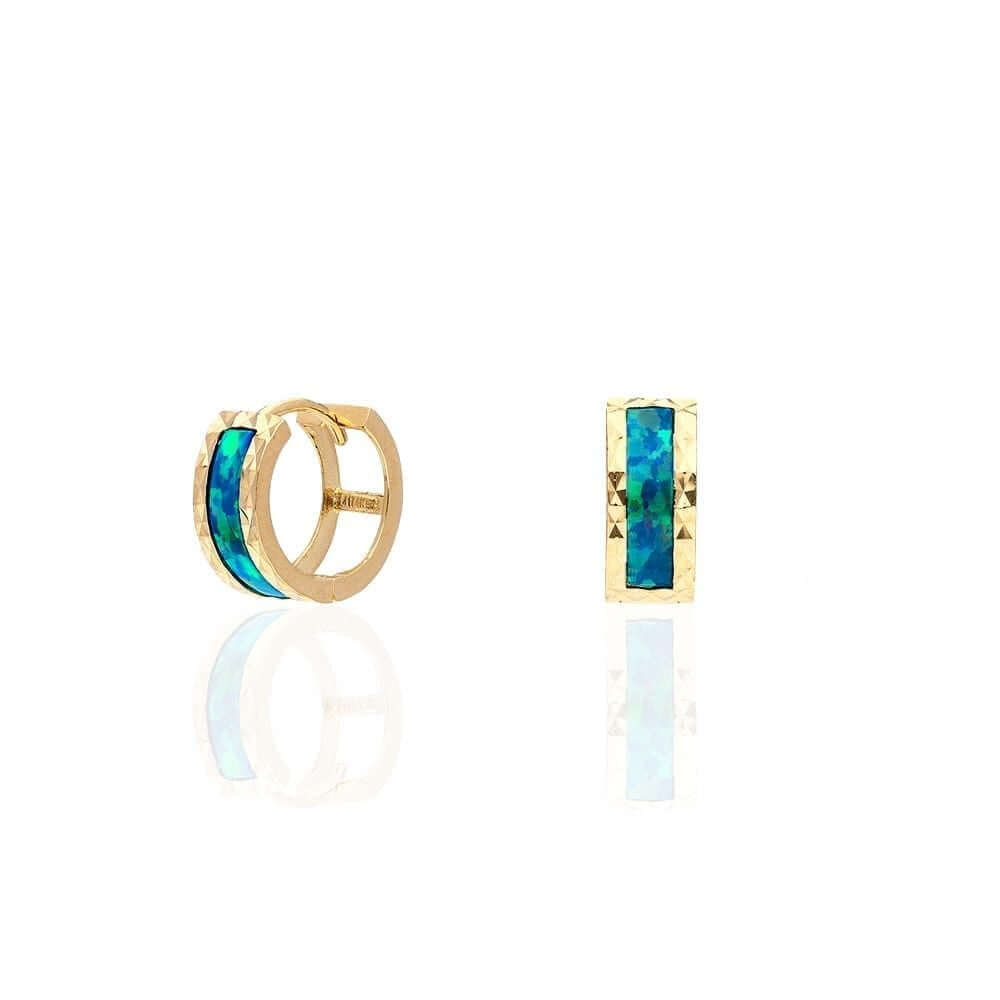 14k Yellow Gold Diamond-Cut Fire Opal Huggie Hoop Earrings 0.5"