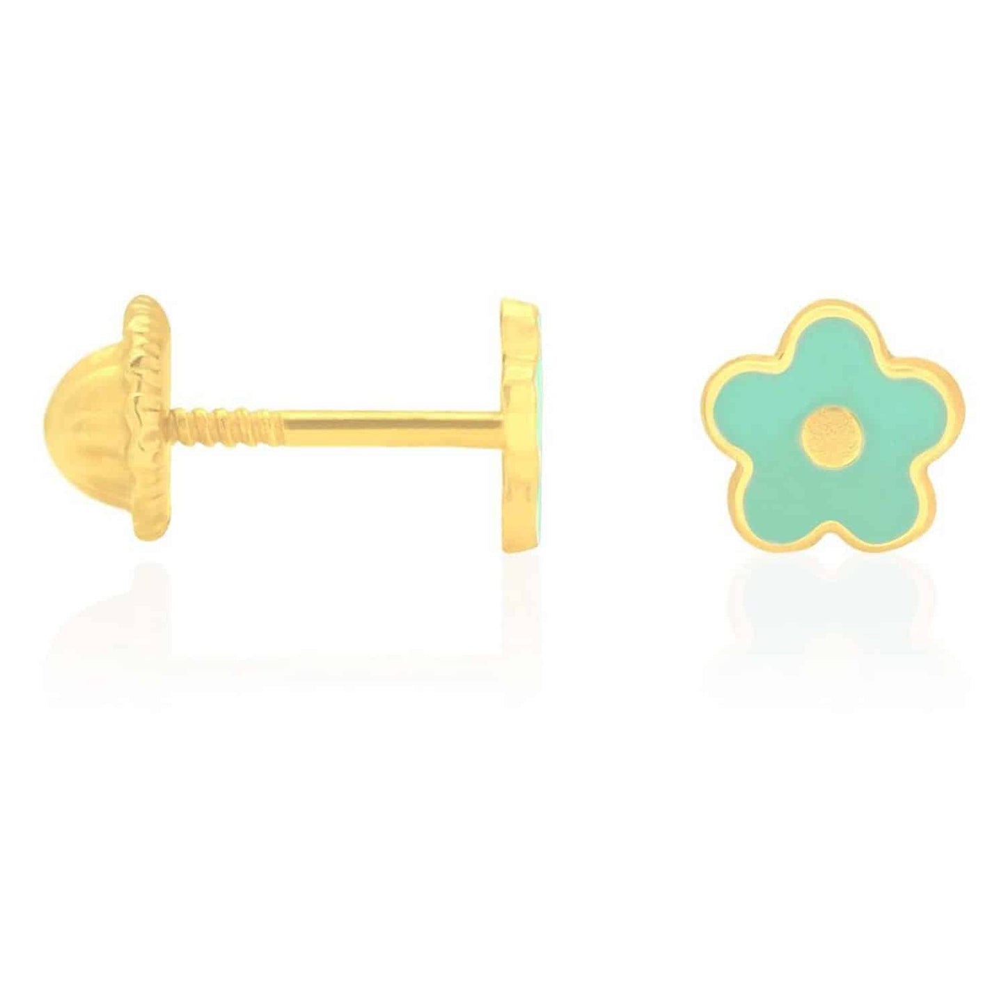 Kids 14K Gold Pink Blue Green Red White Purple Yellow Enamel Flower Earrings 7mm