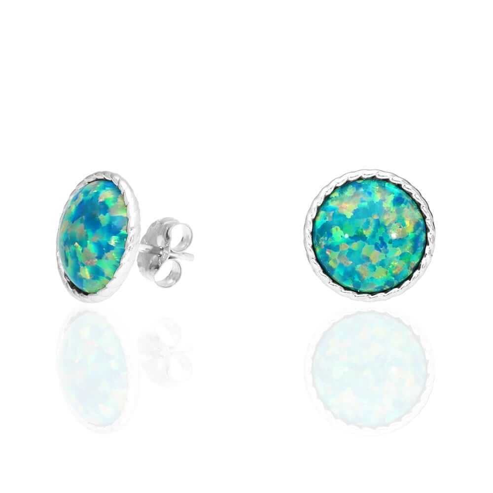 14k Yellow Gold White Gold Twisted Bezel Fire Opal Push Back Stud Earrings