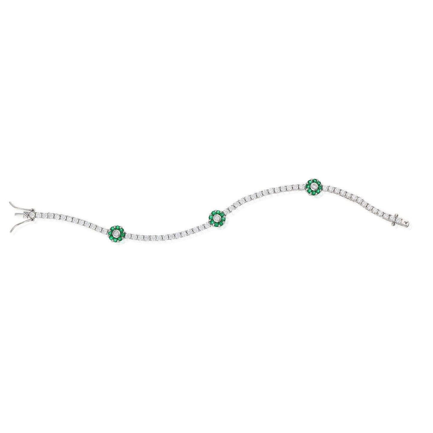 Sterling Silver Emerald Ruby Sapphire Tourmaline Zircon Flower Tennis Bracelet 7"