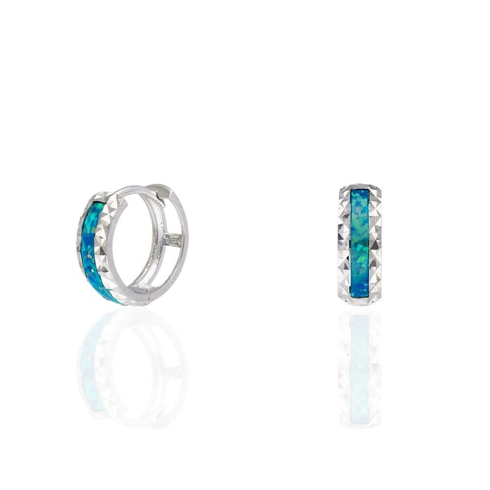 925 Sterling Silver Diamond-Cut Fire Opal Huggie Hoop Earrings 0.55"