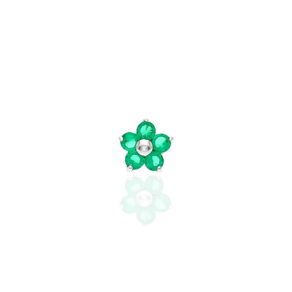 14K White Gold Birthstone Flower Bone Stud 20G Nose Ring
