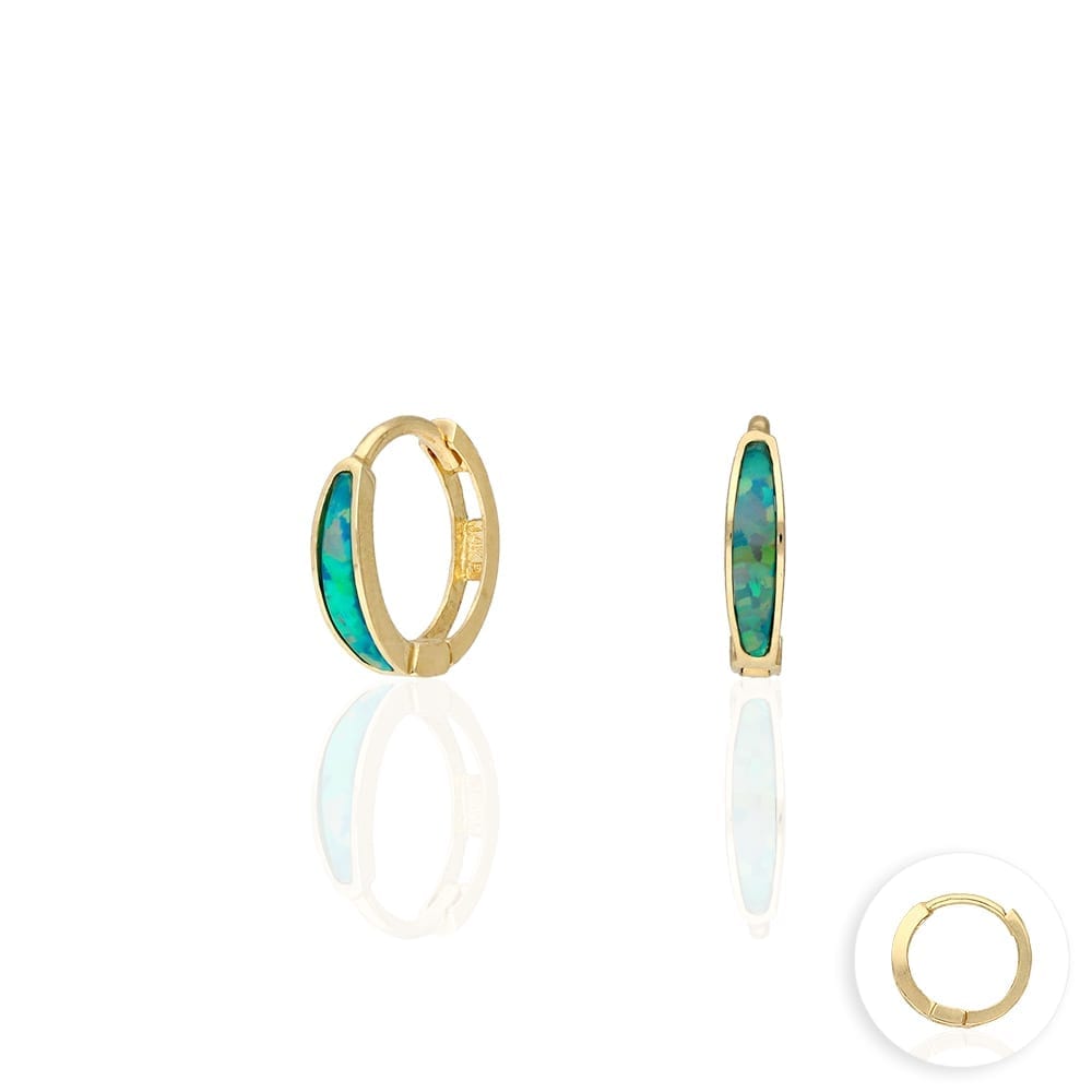 14k Yellow Gold Multicolor Fire Opal Huggie Hoop Earrings 0.4"