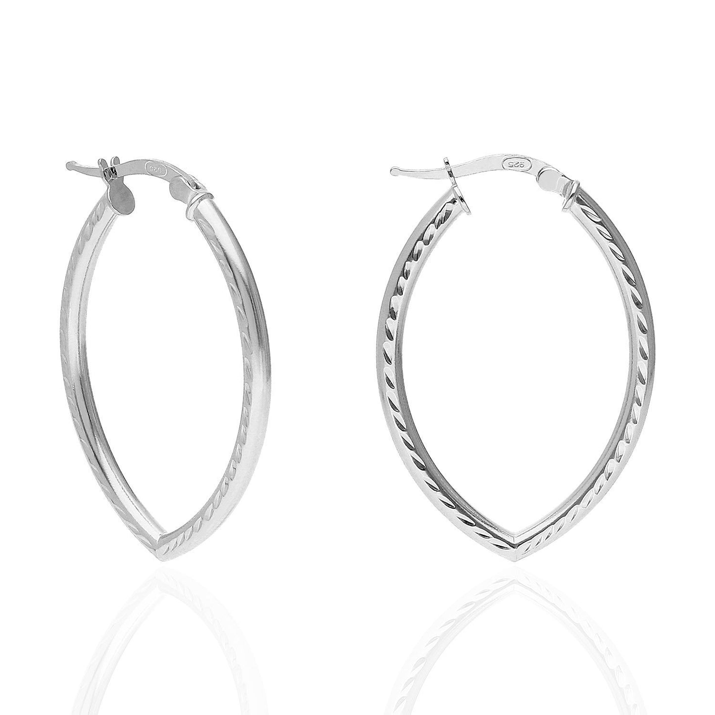 Yellow White Gold Tone Diamond Cut Oval Shape Hoop Earrings