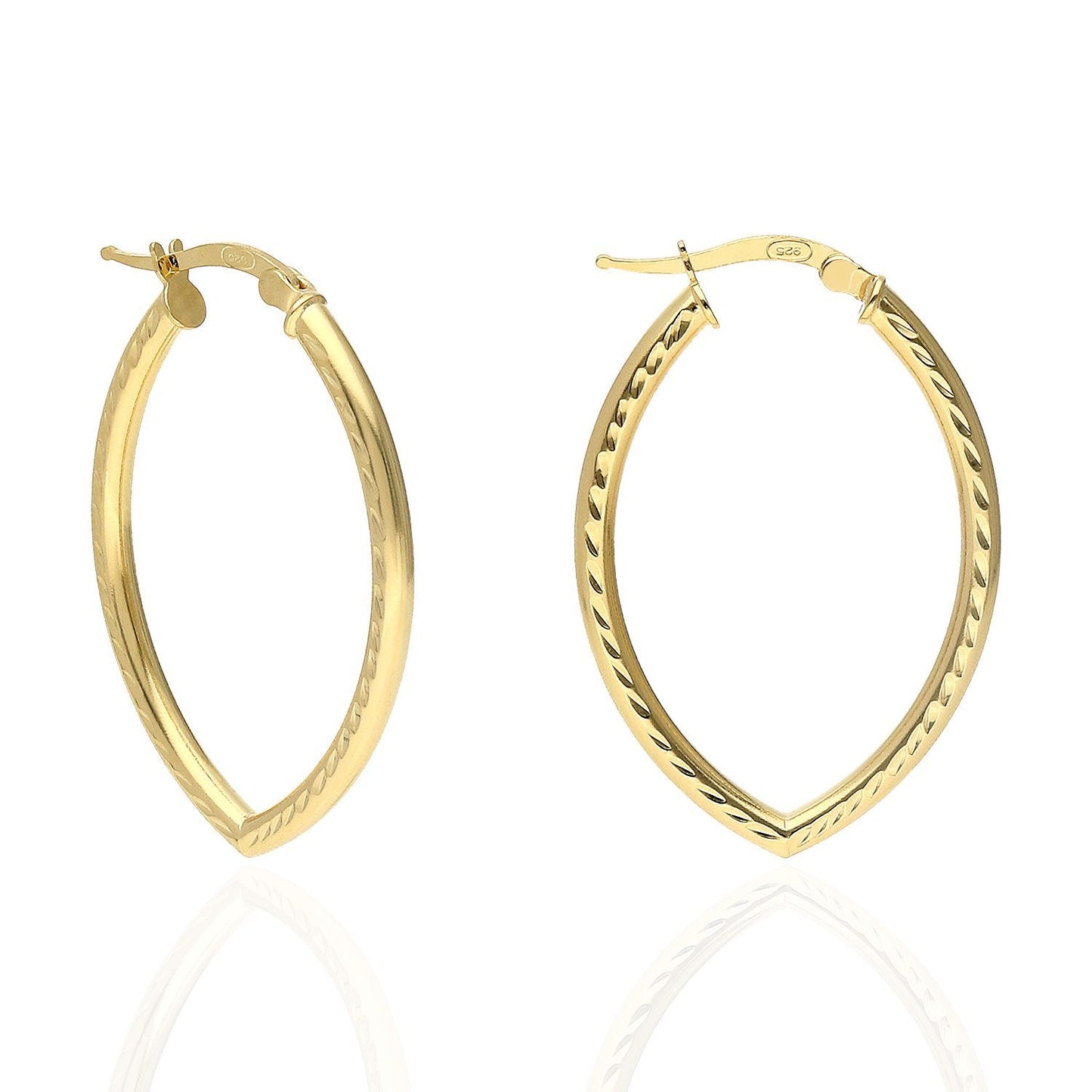Yellow White Gold Tone Diamond Cut Oval Shape Hoop Earrings