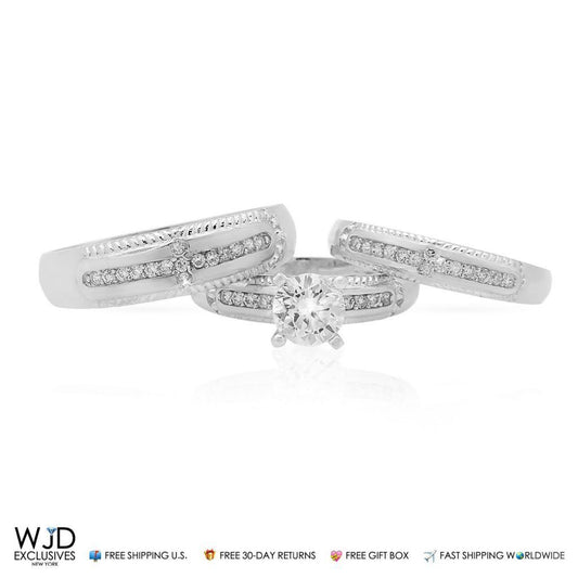 1.60CTW CZ 14K Gold White 3-Piece His Hers Bridal Ring Set