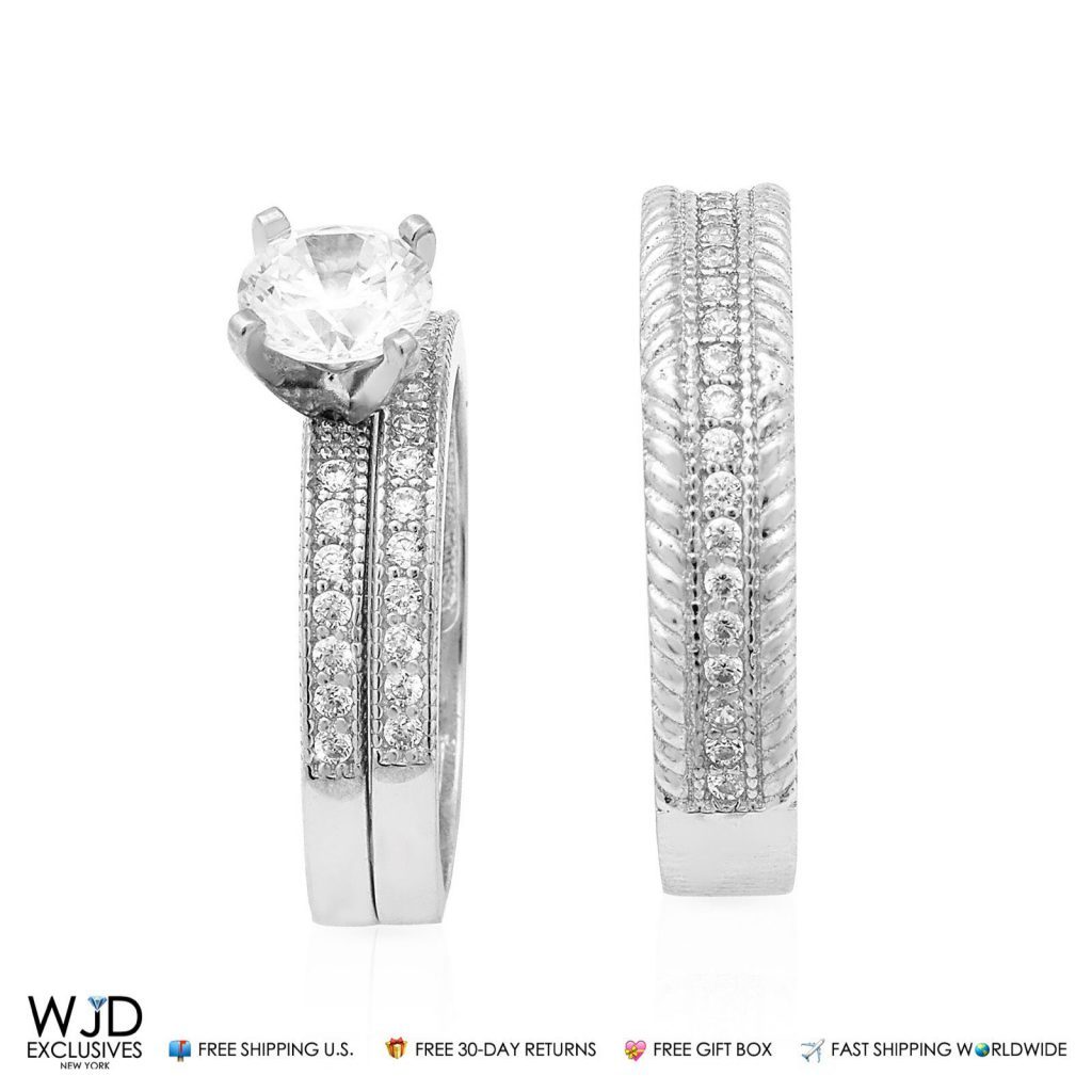1.90Ct Created Diamond 14K White Gold His And Her's 3 Piece Bridal Ring Set